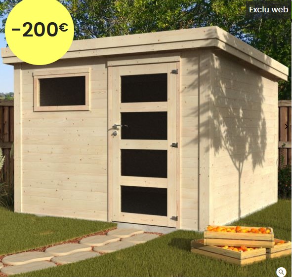 Abri de jardin bois toit plat PACO 9 m² Ep. 28 mm